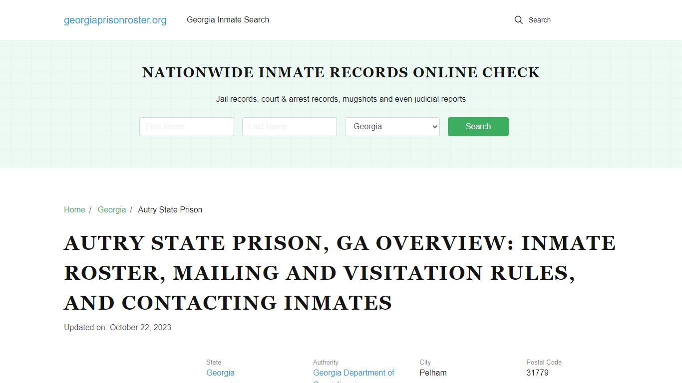 Autry State Prison, GA: Inmate Search, Visitation & Contacts